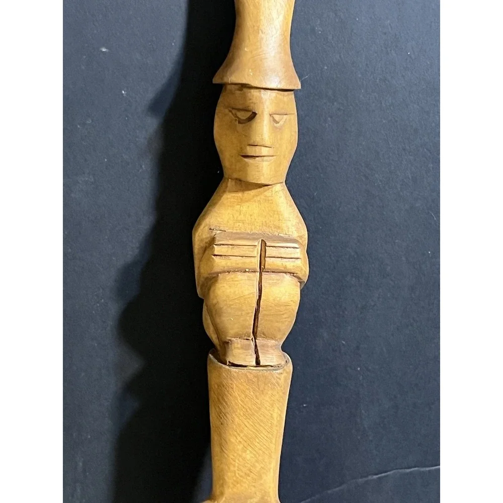 Wood Salad Fork & Spoon Mid Century Tribal Hand‎ Carved Decor 12